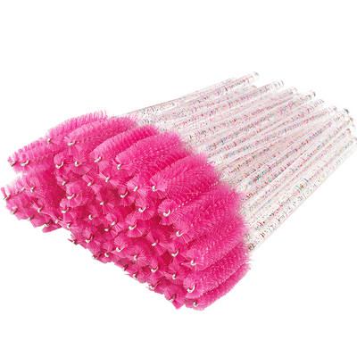 50 buc Perii de gene de unică folosință Extensie de gene false Microperie cu mâner de cristal Baghete de rimel Aplicator Perie de machiaj pentru sprâncene