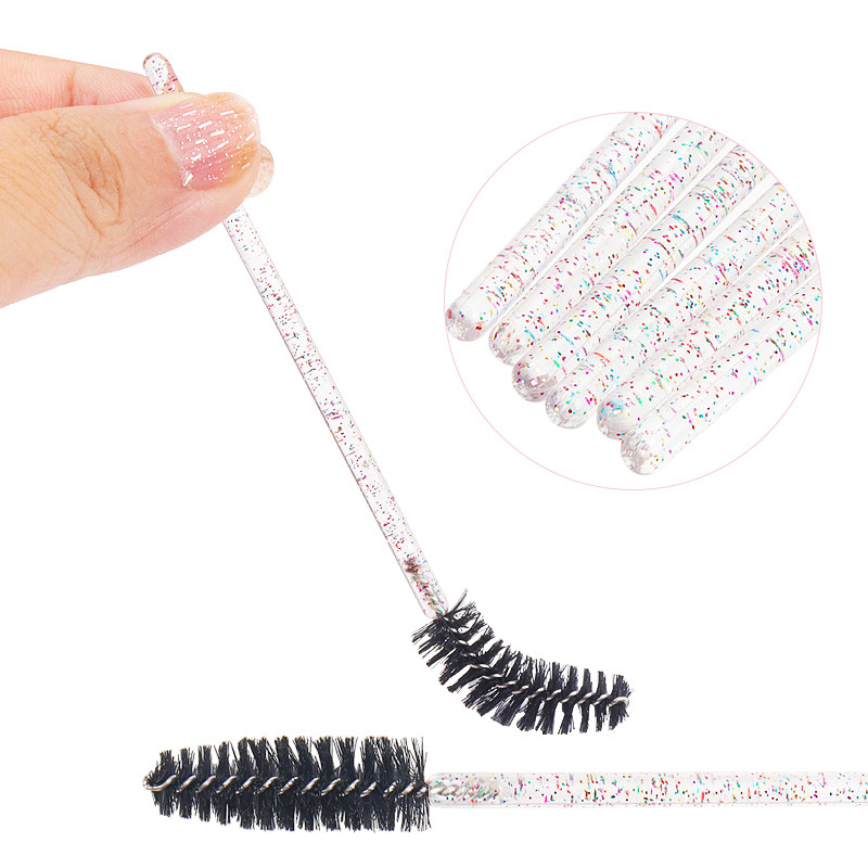 50 buc Perii de gene de unică folosință Extensie de gene false Microperie cu mâner de cristal Baghete de rimel Aplicator Perie de machiaj pentru sprâncene