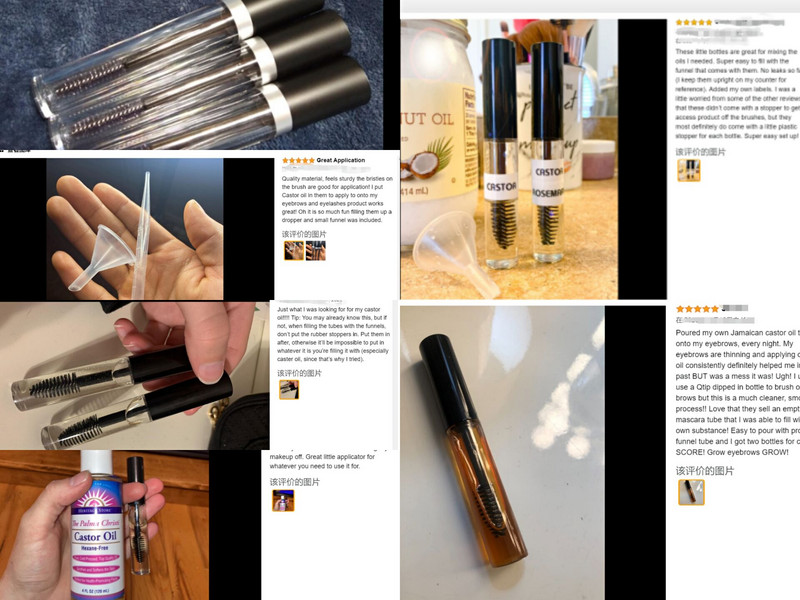 5 vnt Makiažo blakstienų tušo šepetėliai su Case Tube blakstienų kremu, pakartotinai užpildomi buteliukai, 10 ml, 2 vnt. piltuvėliai, 2 vnt.