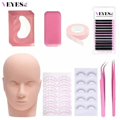 Veyes Inc Eyelash Extensions Нов учебен комплект за начинаещи с манекен Veyelash Eyelash Extension Training Lash Kit Инструменти за грим