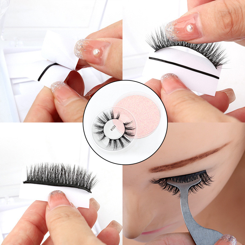 Dirbtinės blakstienos su lipnia klijų juostele Pincetai Blakstienų šepetėlis 4 viename blakstienų priauginimo reikmenys Wispy Lashes makiažo įrankiai