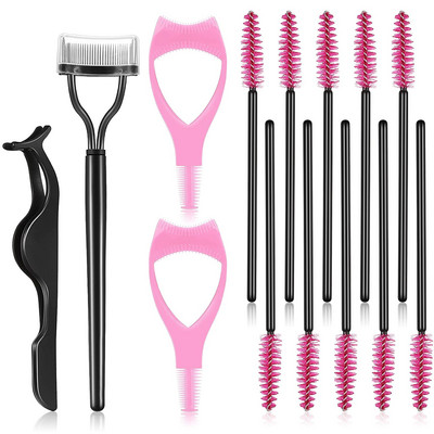 14 buc Set de perii de machiaj pentru gene Mascara Shield Guard Curler Aplicator Pieptene Separator de gene Perie pentru gene Pensete Clips