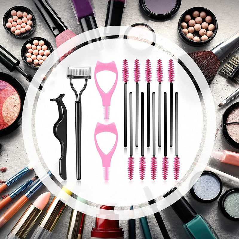 14 buc Set de perii de machiaj pentru gene Mascara Shield Guard Curler Aplicator Pieptene Separator de gene Perie pentru gene Pensete Clips