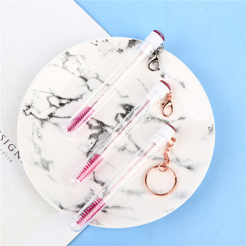 Tub de perie pentru gene 1 buc, cu lanț de aur, baghetă de rimel cu sclipici pentru extensia genelor, container transparent cu micro pieptene