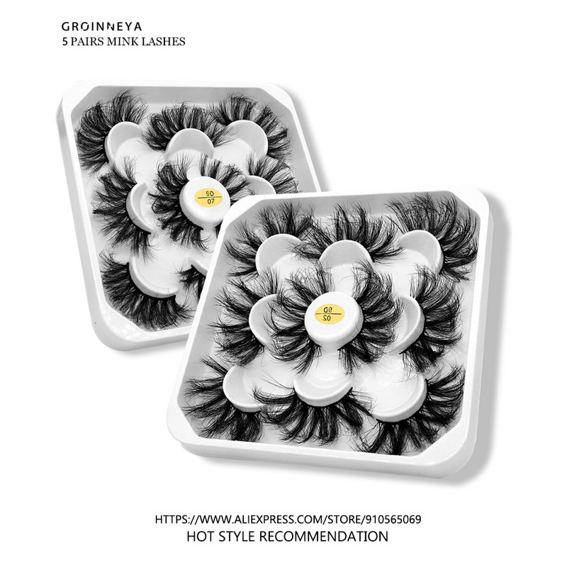 GROINNEYA 5 чифта Норкови мигли Изкуствени мигли Норкови изкуствени мигли Драматични обемни мигли Удължаване на мигли за грим