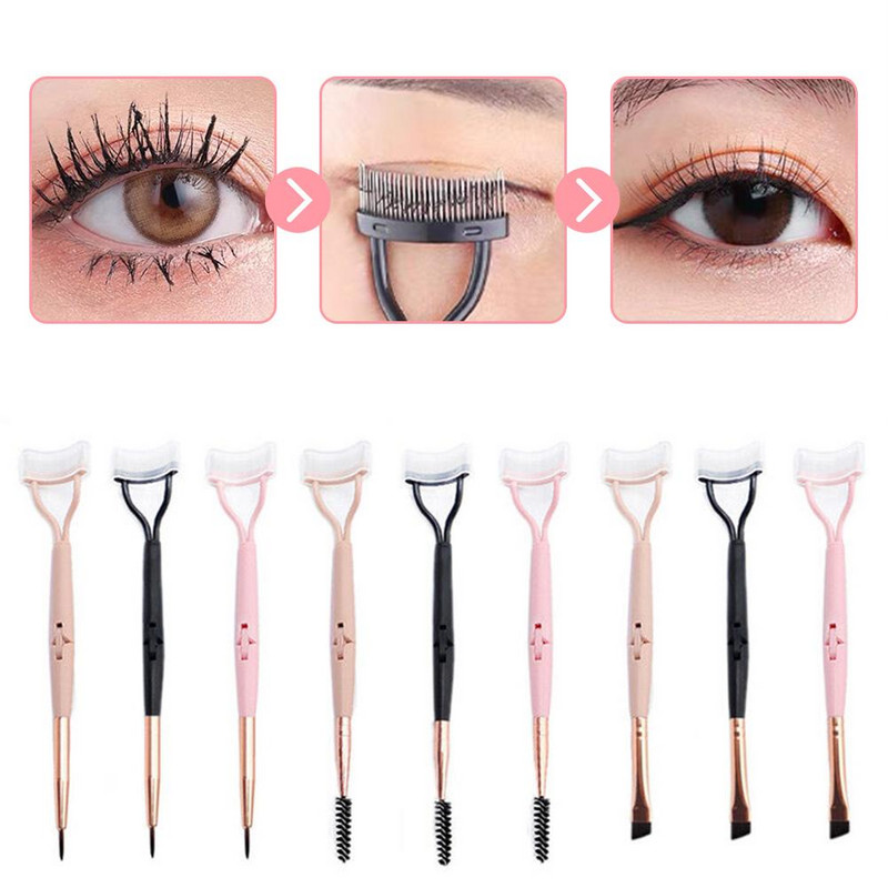 Ondulător de gene cu cap dublu Machiaj de frumusețe Separator de gene Perie de gene pliabilă din metal Mascara Curl Machiaj de frumusețe Instrument cosmetic