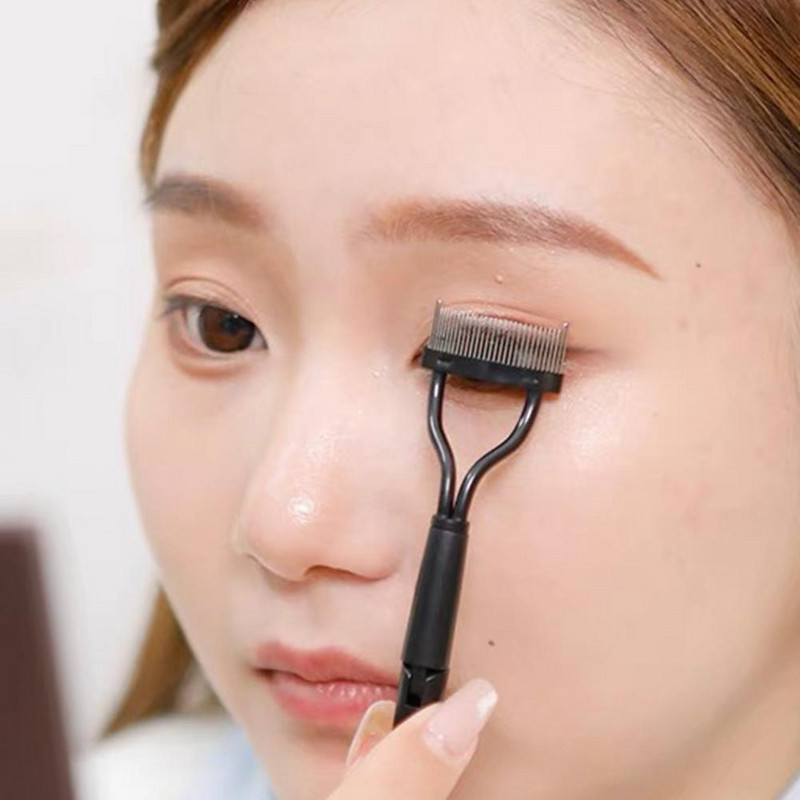 Ondulător de gene cu cap dublu Machiaj de frumusețe Separator de gene Perie de gene pliabilă din metal Mascara Curl Machiaj de frumusețe Instrument cosmetic