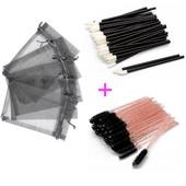 Pungă de ambalare pentru gene din organza cu șnur colorat, cu aplicator de rimel, set de baghete pentru ruj, instrumente de machiaj cosmetic