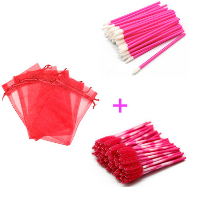 Pungă de ambalare pentru gene din organza cu șnur colorat, cu aplicator de rimel, set de baghete pentru ruj, instrumente de machiaj cosmetic