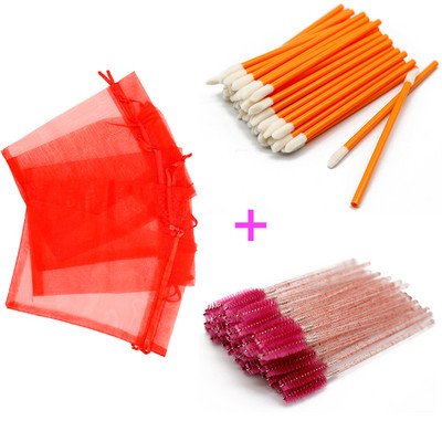 Pungă de ambalare pentru gene din organza cu șnur colorat, cu aplicator de rimel, set de baghete pentru ruj, instrumente de machiaj cosmetic