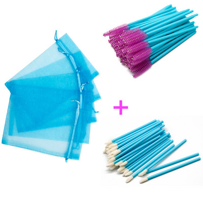 Pungă de ambalare pentru gene din organza cu șnur colorat, cu aplicator de rimel, set de baghete pentru ruj, instrumente de machiaj cosmetic