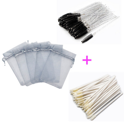 Pungă de ambalare pentru gene din organza cu șnur colorat, cu aplicator de rimel, set de baghete pentru ruj, instrumente de machiaj cosmetic