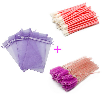 Pungă de ambalare pentru gene din organza cu șnur colorat, cu aplicator de rimel, set de baghete pentru ruj, instrumente de machiaj cosmetic