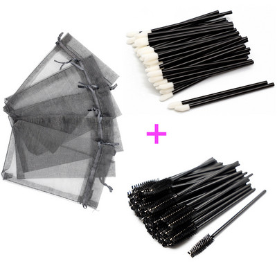 Pungă de ambalare pentru gene din organza cu șnur colorat, cu aplicator de rimel, set de baghete pentru ruj, instrumente de machiaj cosmetic