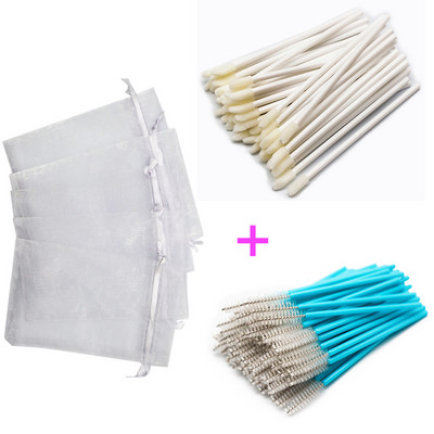 Pungă de ambalare pentru gene din organza cu șnur colorat, cu aplicator de rimel, set de baghete pentru ruj, instrumente de machiaj cosmetic