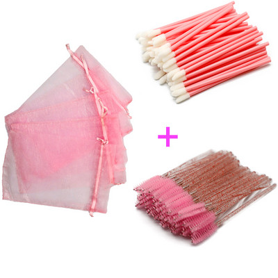 Pungă de ambalare pentru gene din organza cu șnur colorat, cu aplicator de rimel, set de baghete pentru ruj, instrumente de machiaj cosmetic