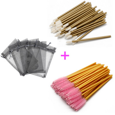 Pungă de ambalare pentru gene din organza cu șnur colorat, cu aplicator de rimel, set de baghete pentru ruj, instrumente de machiaj cosmetic