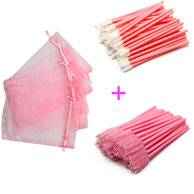 Pungă de ambalare pentru gene din organza cu șnur colorat, cu aplicator de rimel, set de baghete pentru ruj, instrumente de machiaj cosmetic