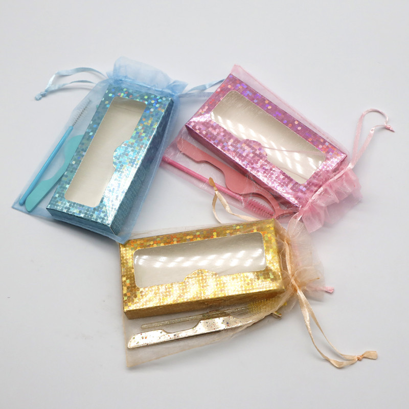 Pungă de ambalare pentru gene din organza cu șnur colorat, cu aplicator de rimel, set de baghete pentru ruj, instrumente de machiaj cosmetic