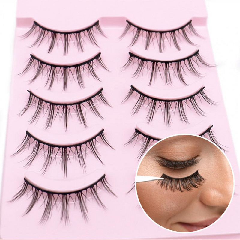 5 Pairs/Box False Eyelashes Φυσικές κομψές ψεύτικες βλεφαρίδες Εξαιρετικές επεκτάσεις μακιγιάζ βλεφαρίδων Eye Lashes for girl