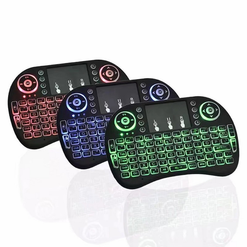 Mini tastatură wireless I8 retroiluminată Engleză Rusă Franceză Spaniolă Portugheză 2.4G Air Mouse Touchpad la distanță pentru Android TV Box PC
