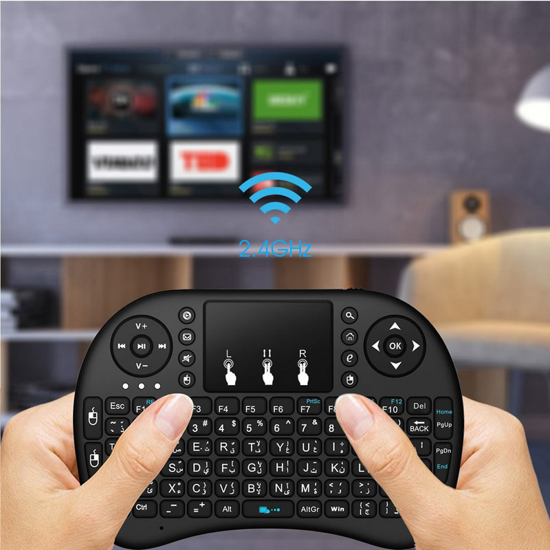 Mini tastatură wireless I8 retroiluminată Engleză Rusă Franceză Spaniolă Portugheză 2.4G Air Mouse Touchpad la distanță pentru Android TV Box PC