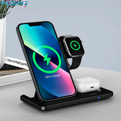 Suport de încărcare fără fir 3 în 1 20W pentru iPhone 13 12 11 Max Stație de încărcare pliabilă rapidă Dock pentru Apple Watch 7 6 SE AirPods Pro