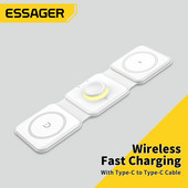 Essager – υποστήριξη φόρτισης sans fil pliable 3 en 1, magnétique, 15W, pour iPhone 13 14, Airpod, iWatch 7 6, Xiaomi, charge ra