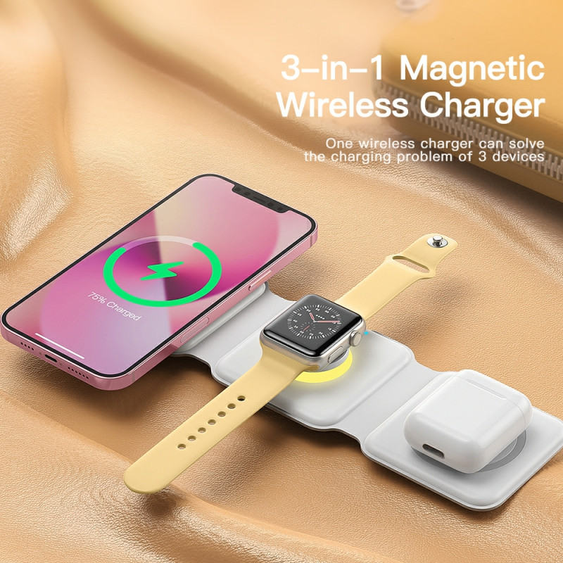 Essager – υποστήριξη φόρτισης sans fil pliable 3 en 1, magnétique, 15W, pour iPhone 13 14, Airpod, iWatch 7 6, Xiaomi, charge ra