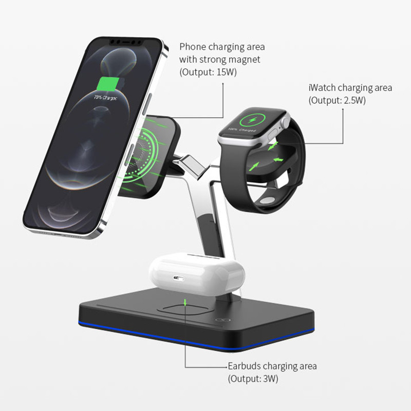 Suport de încărcare fără fir QCY 15W 3 în 1 QI pentru iPhone 13 12 Pro iWatch Airpods Pro Stație de andocare de încărcare Pad încărcător fără fir rapid