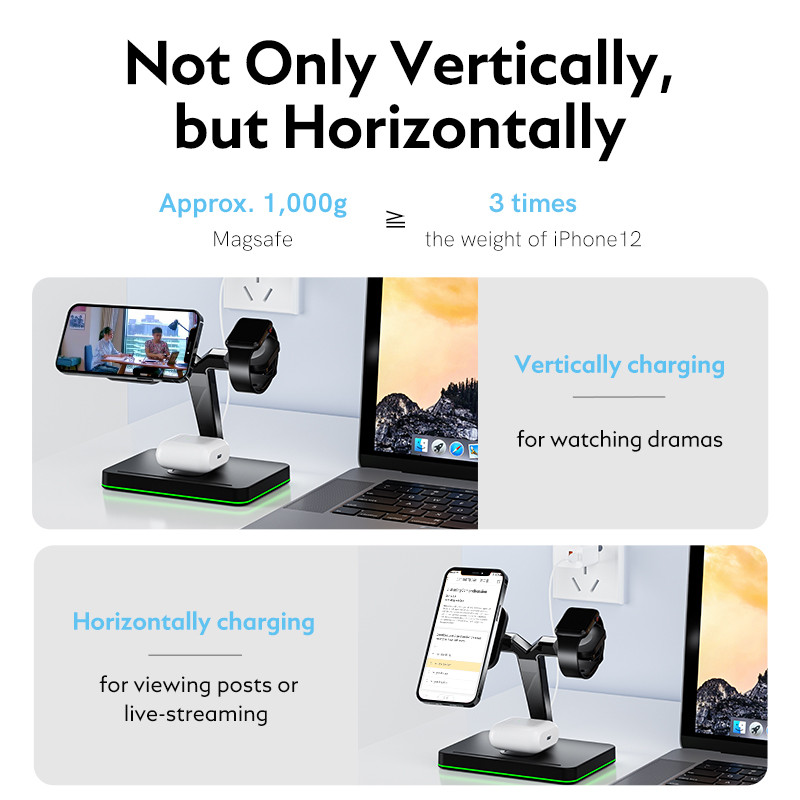 Suport de încărcare fără fir QCY 15W 3 în 1 QI pentru iPhone 13 12 Pro iWatch Airpods Pro Stație de andocare de încărcare Pad încărcător fără fir rapid