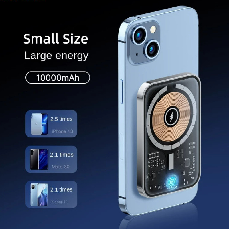 10000mAh Power Bank magnetic transparent fără fir Baterie auxiliară externă portabilă 22,5W Încărcător rapid pentru iPhone 14 13 Xiaomi