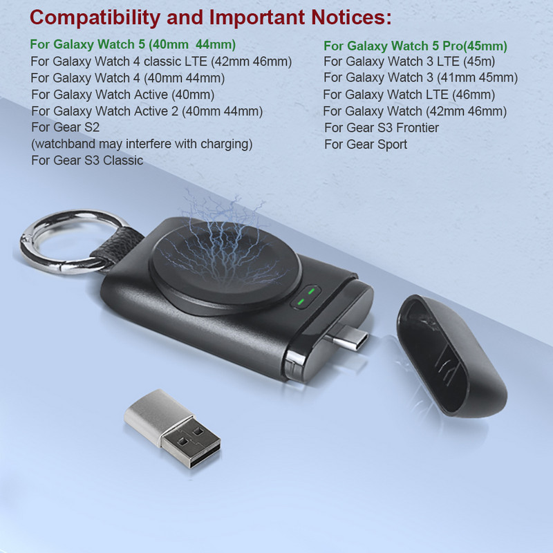 Punjač za Galaxy Watch 4 Punjač Type C Charging Dock za Samsung Galaxy Watch 5 Pro/4/3/Active 2 Punjač 1400mAh Prijenosni
