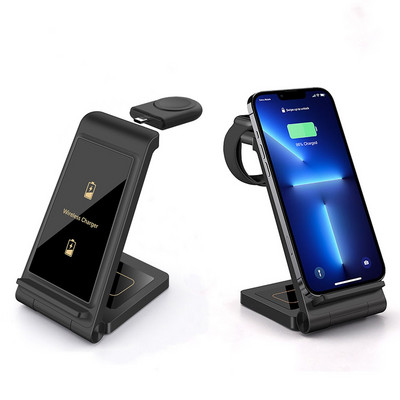 15W безжично зарядно устройство 3 в 1 Сгъваема стойка за iPhone 14 13 12 11 XS XR X 8 Apple Watch Airpods Pro бързо зареждане за iWatch 7 6