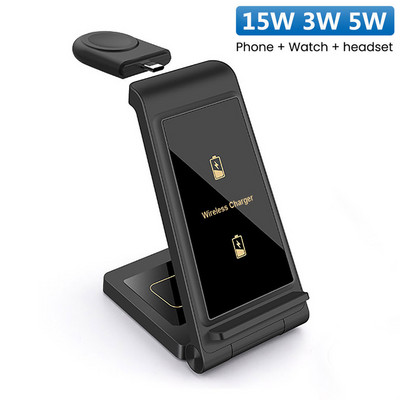 15W bežični punjač 3 u 1 sklopivi stalak za iPhone 14 13 12 11 XS XR X 8 Apple Watch Airpods Pro brzo punjenje za iWatch 7 6