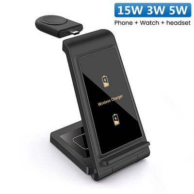 15W bežični punjač 3 u 1 sklopivi stalak za iPhone 14 13 12 11 XS XR X 8 Apple Watch Airpods Pro brzo punjenje za iWatch 7 6