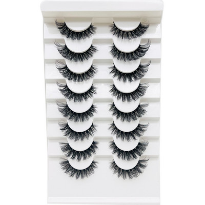 Pachet de gene false 3D de nurcă artificială Comerț cu ridicata pentru gene false reutilizabile naturale Wispy 8 perechi Set de extensii de gene cu bandă completă în vrac