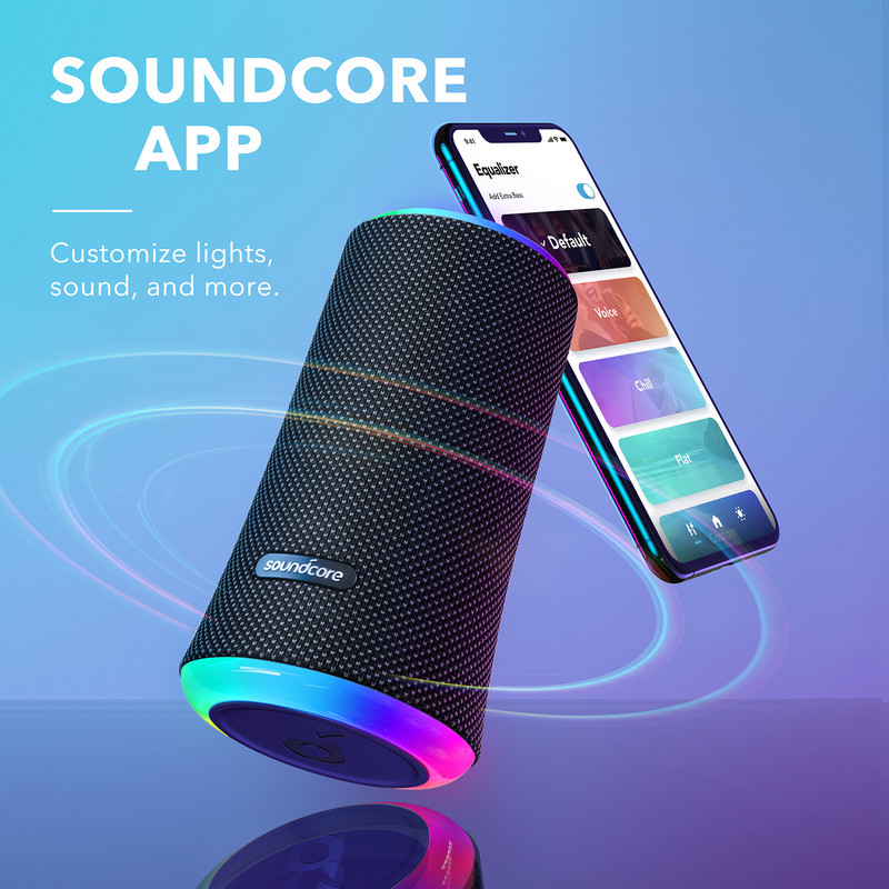 Bluetooth reproduktor Soundcore Flare 2 s vodotesnou ochranou IPX7 a 360° zvukom na záhradu a plážové párty, 20W kábel