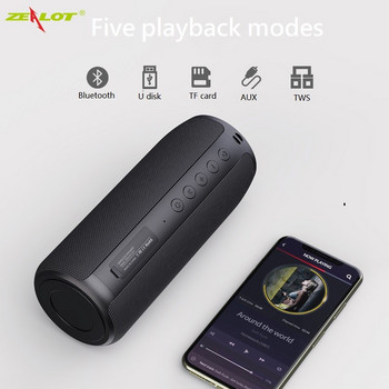 ZEALOT ασύρματο ηχείο Bluetooth TWS Stereo Surround φορητή στήλη αδιάβροχο εξωτερικό υπογούφερ Μεταλλικό κουτί ήχου με διάφραγμα