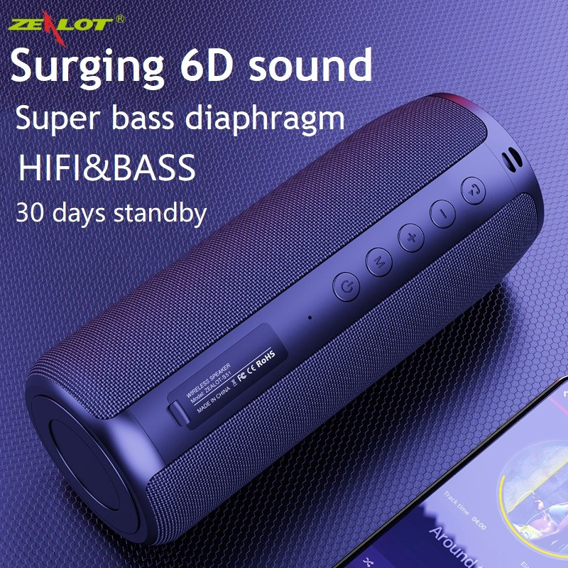 ZEALOT bežični Bluetooth zvučnik TWS stereo surround prijenosni stup vodootporni vanjski subwoofer zvučna kutija s metalnom dijafragmom