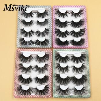 4 Pairs Fluffy 6D Mink Eyelashes Χονδρική Δραματική Όγκος 25mm 3D Mink Lashes Κουτί συσκευασίας Χειροποίητο Cruelty-Free Fake Eyelash