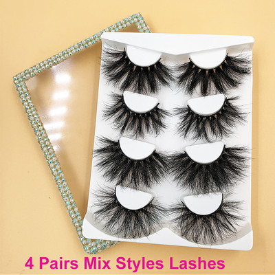 4 perechi de gene de nurcă 6D pufoase, volum dramatic, 25 mm, cutie de ambalare, gene false, fără cruzime, lucrate manual