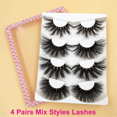 4 perechi de gene de nurcă 6D pufoase, volum dramatic, 25 mm, cutie de ambalare, gene false, fără cruzime, lucrate manual