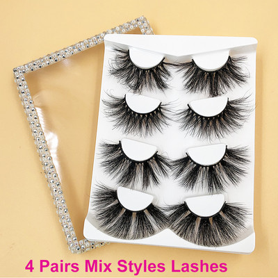 4 perechi de gene de nurcă 6D pufoase, volum dramatic, 25 mm, cutie de ambalare, gene false, fără cruzime, lucrate manual