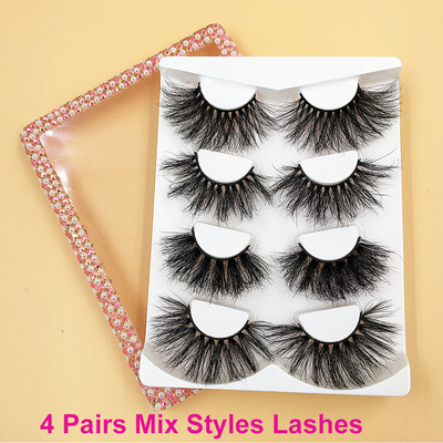 4 perechi de gene de nurcă 6D pufoase, volum dramatic, 25 mm, cutie de ambalare, gene false, fără cruzime, lucrate manual