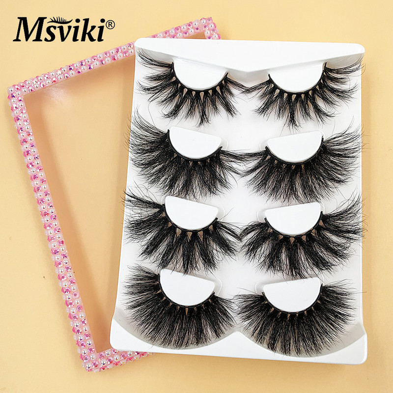 4 perechi de gene de nurcă 6D pufoase, volum dramatic, 25 mm, cutie de ambalare, gene false, fără cruzime, lucrate manual