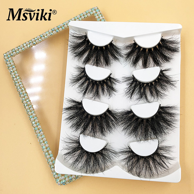 4 perechi de gene de nurcă 6D pufoase, volum dramatic, 25 mm, cutie de ambalare, gene false, fără cruzime, lucrate manual