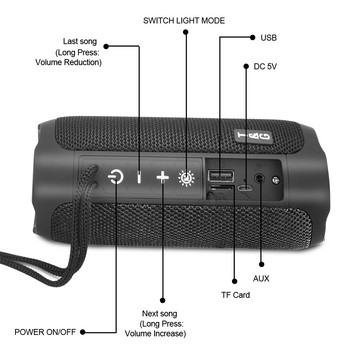 TG227 Φορητό ηχείο εξωτερικού χώρου Αδιάβροχο Ασύρματο μπάσο Υπογλυφίδα Στήλη Boombox Υποστήριξη κάρτας TF Ραδιόφωνο FM με φως LED PK TG117