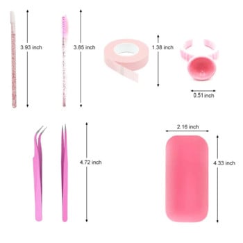 Veyes Inc 208PCS Pink Series Комплект аксесоари Veyelash Пинцети за удължаване на мигли Блестящи четки Лепило Пръстени Чаши Четка за устни