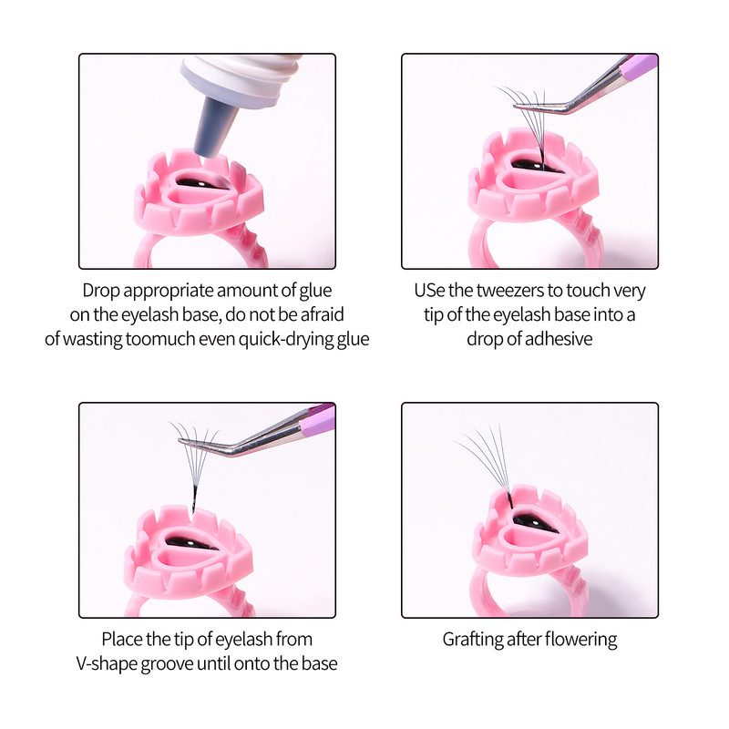 Veyes Inc 208 buc. Seria roz Kit de accesorii Pensete pentru gene pentru extensii de gene Perii cu sclipici Lipici inel Cupe Perie pentru buze